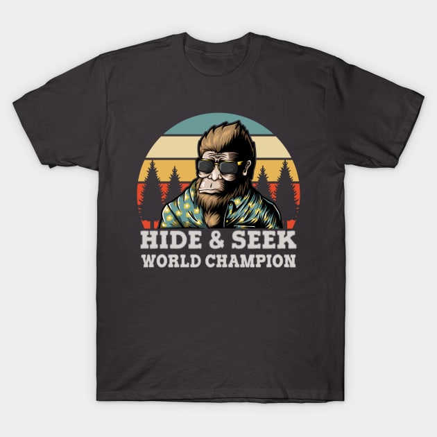 Hide and Seek World Champion Retro Vintage Bigfoot Silhouette T-Shirt by wizooherb